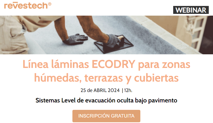 Láminas Ecodry para zonas húmedas, terrazas y cubiertas. Sistemas Level de evacuación oculta bajo pavimento