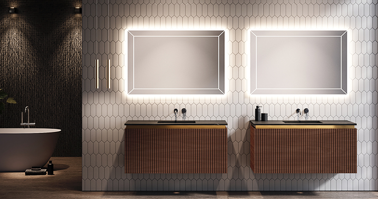 Muebles de baño de estructura ingleteada en madera de tablero marino