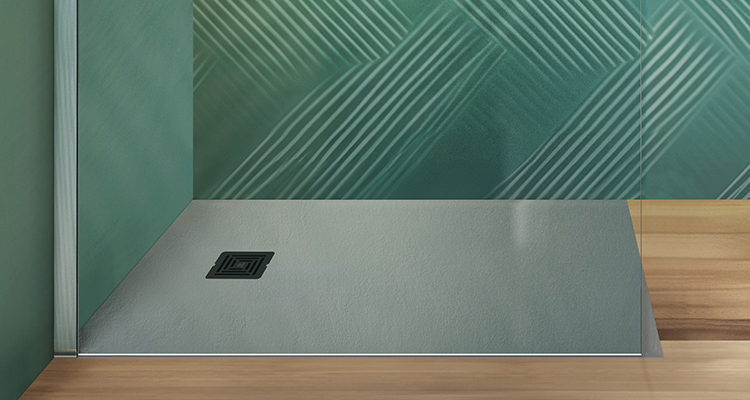 Platos de ducha con acabado texturizado de estética minimalista