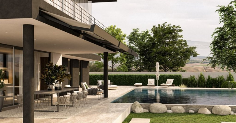 Toldo empotrable de brazos plegables para arquitectura integrada