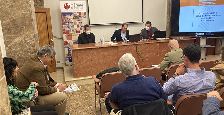 Éxito de asistencia en la jornada de Mármol de Alicante sobre Prevención de Riesgos Laborales sobre gestión de polvo y Sílice 