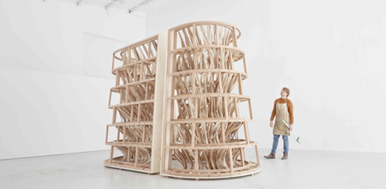Instalación con madera de frondosas estadounidenses la Semana del Diseño de Clerkenwell